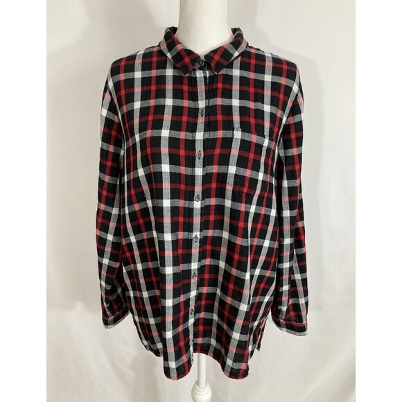 J. JILL Shirt Women's XL Black Red Button Up Blouse Roll Tab Sleeves Casual - Picture 2 of 12